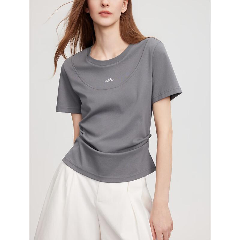 ELLE Women s Pleated Slim-Fit Short Sleeve T-Shirt S
