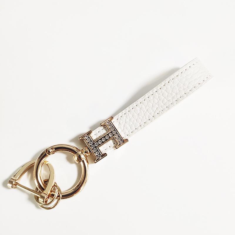 Goddess Diamond-Studded H-Shaped Lychee Grain Car Keychain - TikTok Hot Style, High-End Fashion