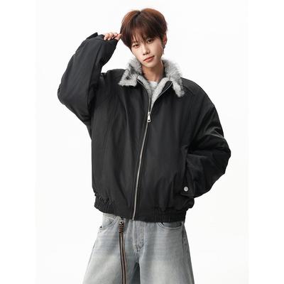 American Retro Wolf King Eagle Winter Jacket: Thick Velvet & Cotton, Unisex Trendy Herringbone Design
