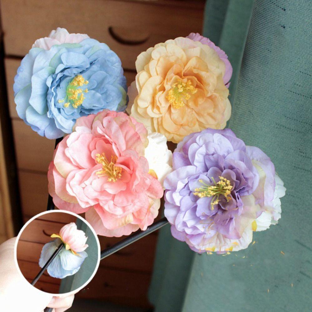 

Simulated Flowers Wooden Hair Stick Rose Flower Hair Clip Cute Hanfu Hairpin for Women style 3