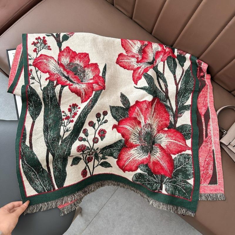 Autumn and winter new flower imitation cashmere scarf women's versatile velvet thickened warm scarf high-end elegant shawl