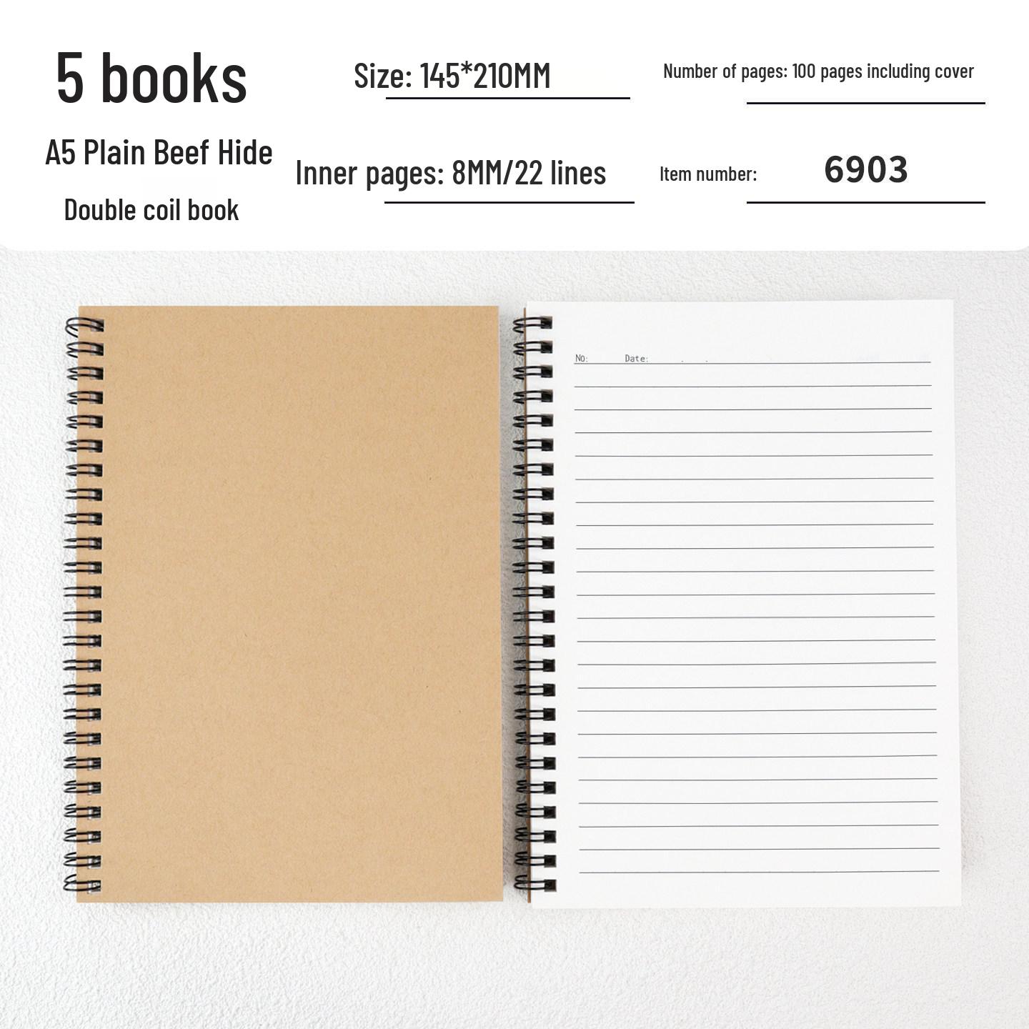 Retro Cowhide A5 Spiral Notebook: 100-Page Lined Notepad for Meeting Minutes
