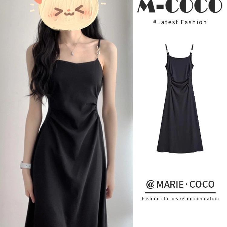 

2023 Приталенное черное миди платье на бретелях - Французский дизайн Medium чёрный