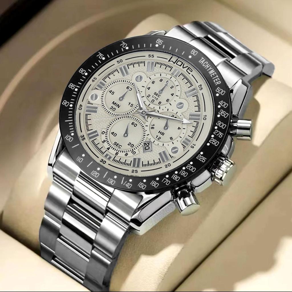 Round Steel Belt Quartz Watch European Men'S Watch Luminous Calendar Watch Men'S