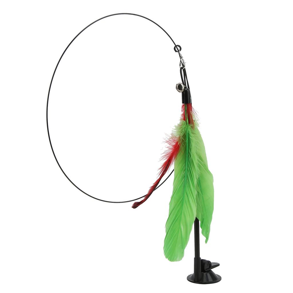 Funny Cat Feather Stick Interactive Handheld Cat Feather Wand with Suction Cup for CatsGreen