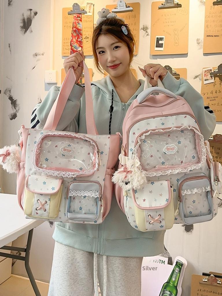 Spring New Student Backpack With Color Block Design And Nylon Material For School Use