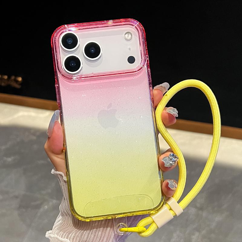 New Luxury Gradient Color Collision Shimmering Powder/Glitter Lanyard Phone Case For iPhone 17 Pro Max Air Bumper Back Cover