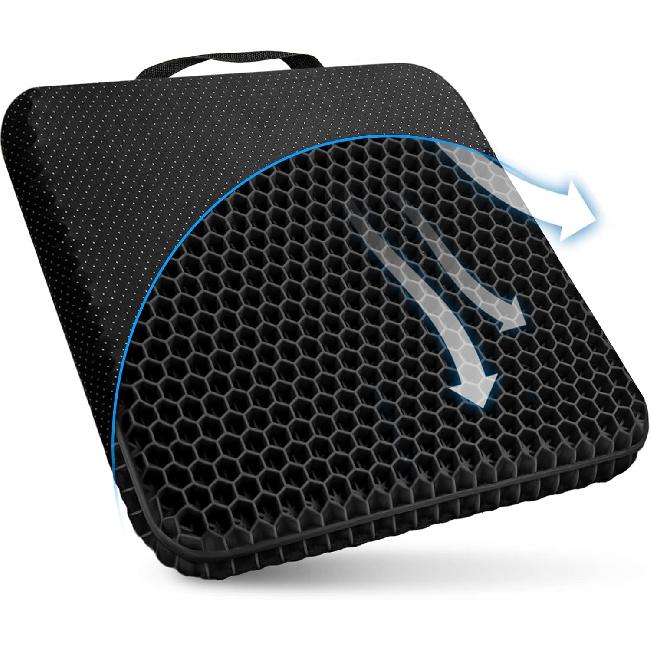 Gel Seat Cushion, for Long Sitting -Double Thick Gel Seat Cushion Breathable Honeycomb Chair Cushion with Non-Slip Cover for Office Chair Car,