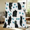 Hemmed Flannel Throw Blanket,Cute Black Cat & Fish Design, Soft Cozy Warm, Ideal for Bedroom Living Room Sofa, Christmas & Halloween Use
