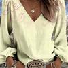 Damen Boho Retro Western Style Hemd - V-Ausschnitt Langarm Rüschen-Oberteil, geeignet für Freizeit-Outfits und Urlaubsbekleidung