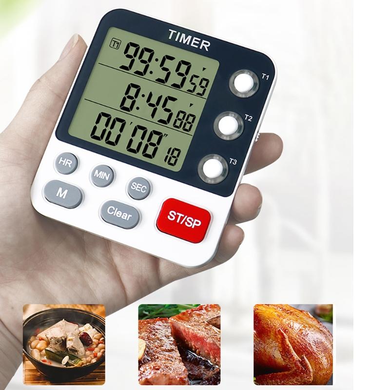 Digitaler Dual-Küchentimer 3 Kanäle Count UP/Down-Timer Kochtimer Stoppuhr Großes Display Einstellbare Lautstärke