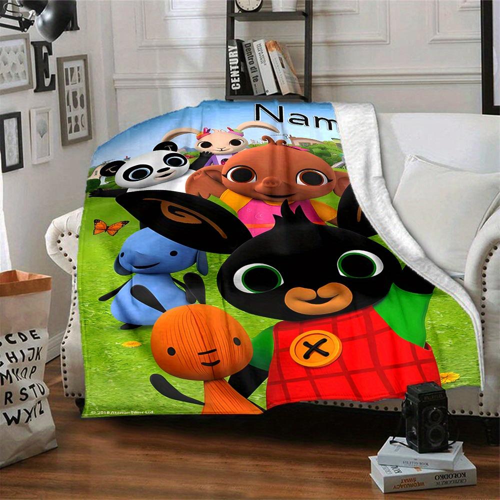 Bing Bunny And Friends Flannel Blanket With Customizable Name Soft And Comfortable Shawl Blanket For All Seasons Suitable For Home Travel Camping