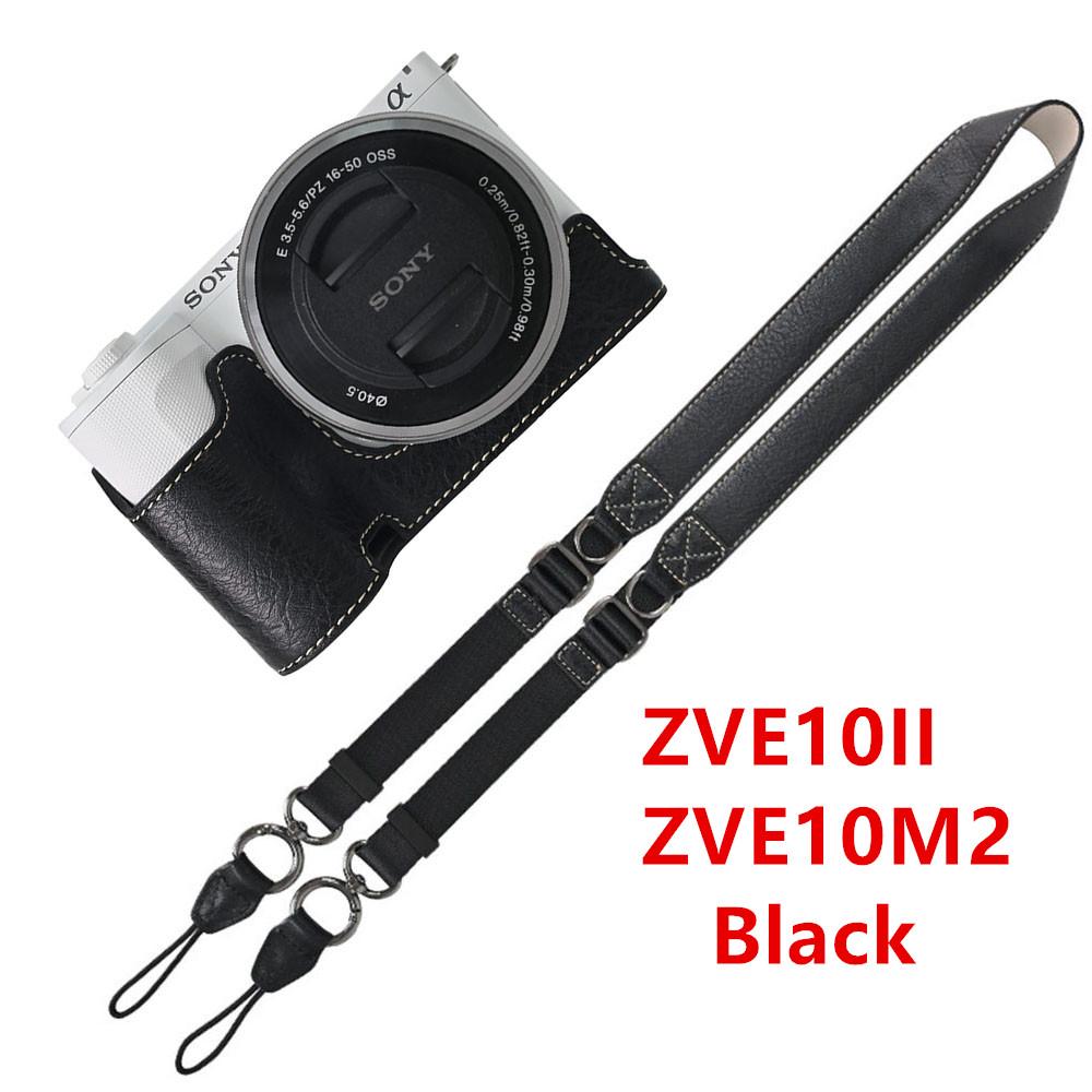 Půl pouzdro na fotoaparát z PU kůže s texturou liči pro Sony A6700 A6400 A6300 A6100 A6000 ZVE10 ZVE10II ZVE10M2 Spodní otevírací kryt s popruhem