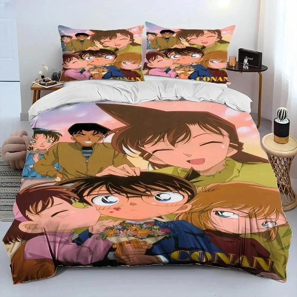 3D Print Anime Detective Conan Cartoon Bedding Set Boys Girls Twin Queen King Size Duvet Cover Pillowcase Bed Boys Adult Bedroom