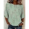 Xiyin's New Summer T-shirt Women's D-printed Retro Round Neck Loose Seven-quarter Sleeve T-shirt Top