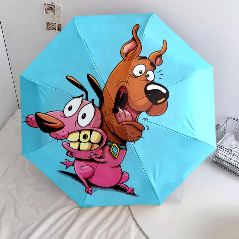 Courage the Cowardly Dog and Scooby-Doo  Pattern, Automatic Folding Umbrella, Portable and Foldable Design, 8 Ribs, a Christmas or Birthday Gift.