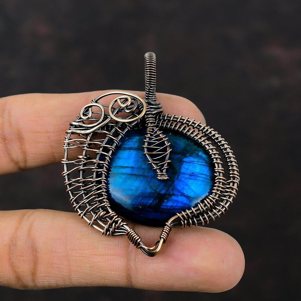 Neon Flash Labradorite Pendant Copper Wire Wrapped Pendant Handmade Pendant Gemstone Copper Jewelry For Gift Unique Pendant Designer Jewelry