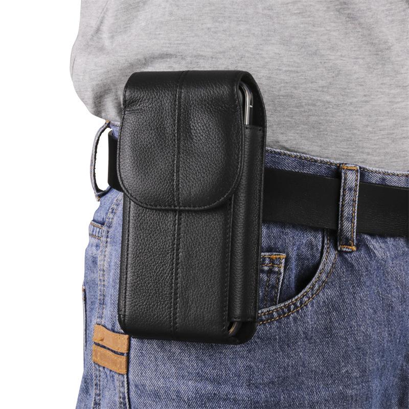 Universal 7.2" Vertical Cowhide Flip Phone Waist Pack for Samsung & Apple, Shell Pattern