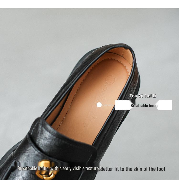 2025 Women's Retro Round Toe Camellia Loafers with Chunky Heel & Sheepskin Finish