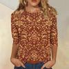 Women's Casual Three Quarter Sleeve Floral Print Crew Neck Top Relaxed Fit Lightweight Comfortable Blouse for Everyday Wear