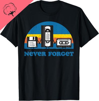Never Forget Unisexs Cassette Tape VHS Gamer Old School TShirt Unisex Summer Streetwear Tops Cotton Camiseta Hombre