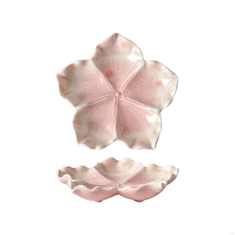 Flower Ceramic Catchall Tray, Trinket Jewelry Plate Dish for Rings Glasses and Small Essential with Glazed Finish