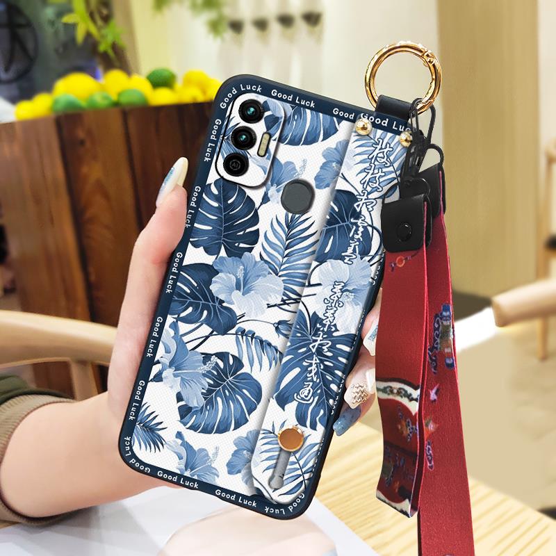 Anti-dust Soft Case Phone Case For Tecno Spark 7/Spark7T Protective Wrist Strap Fashion Wristband Ring Dirt-resistant