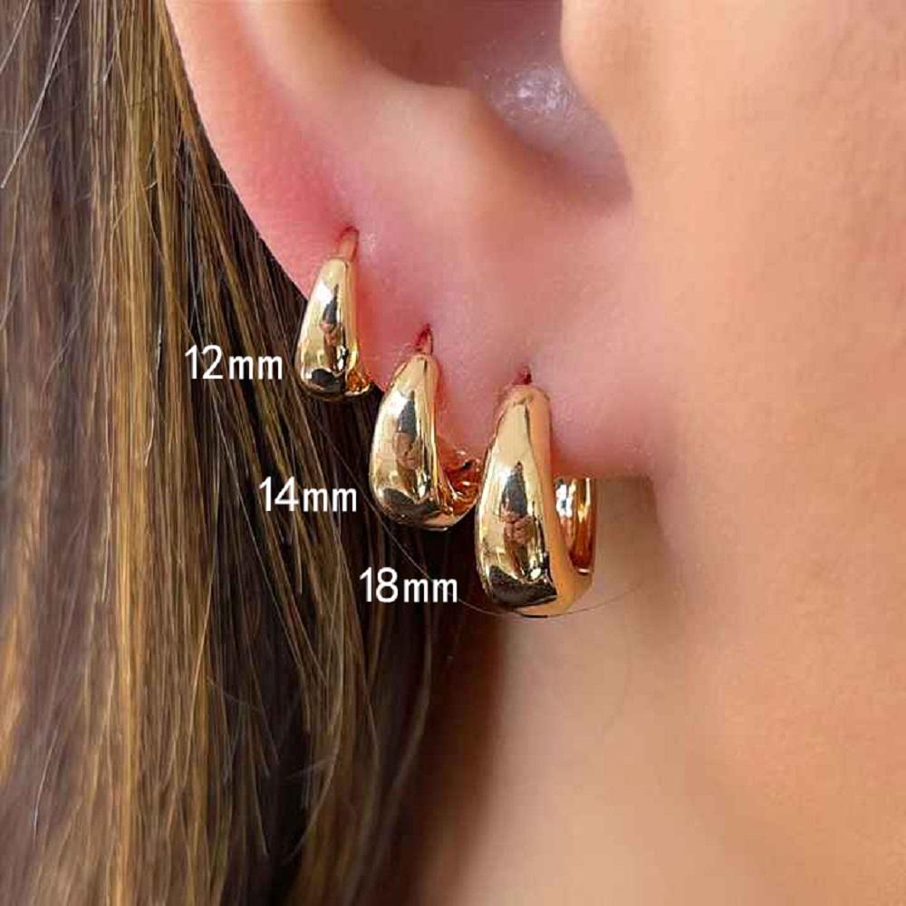 Uworld Simple Classic Gold Color Plated Stainless Steel Chubby Earrings 12mm 14mm 18mm Women's Jewelry
