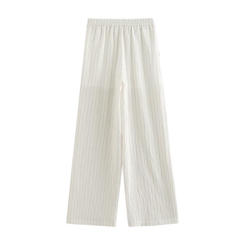 Women's Striped Linen-Feel Wide-Leg Casual Pants