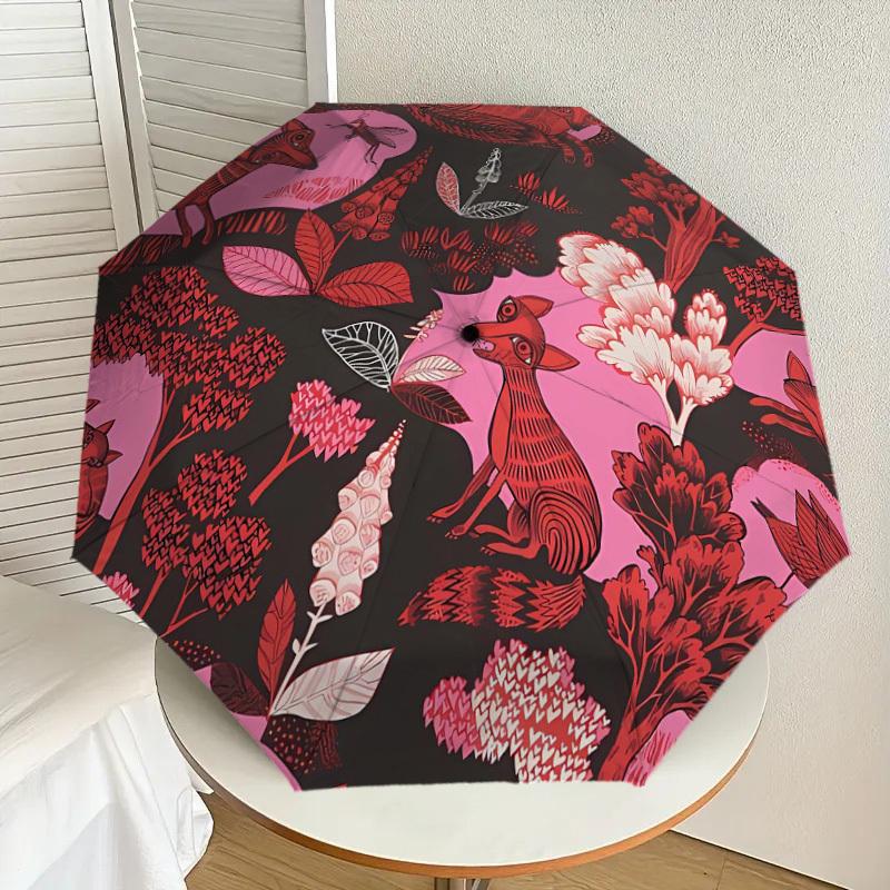 

1pc Foxes in a whimsical forest. Umbrella with Plastic Handle,Suitable for All Seasons Home Travel Outdoor UmbrellaDD717