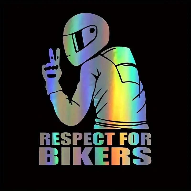 1 Stück PVC Respect Biker Aufkleber - Reflektierender Motorradaufkleber für Karosserie Helm Langlebiger und Wetterfester Vinyl Motorradaufkleber