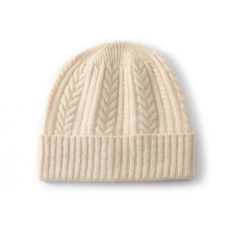 Pure Wool Autumn and Winter New Women's High-end Solid Color Wheat Ear Twisted Flower Outdoor Fashion Flanged Casual Knitted Hat