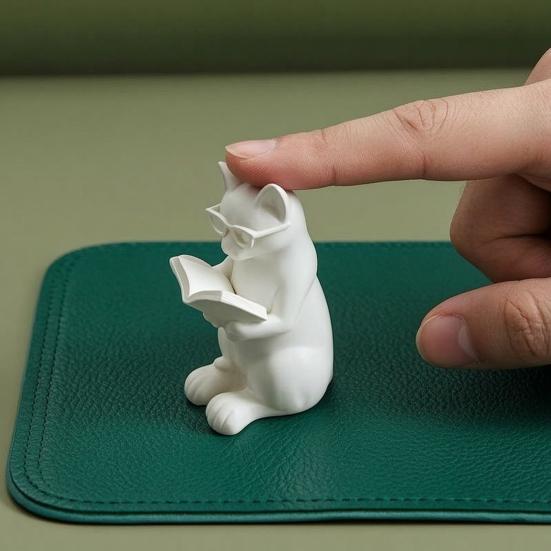 3D Printed Reading Cat Figurine, Cute Reading Book Cat Statue with Glasses, Collectible Animal Sculpture for Bookshelf, Desktop Decor, Gift for Cat