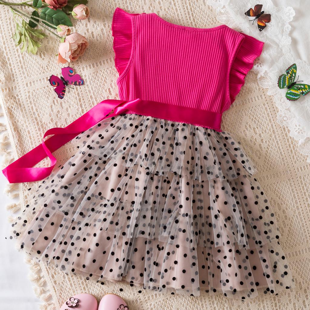 1-6 Jahre alte Kinder Kuchen Kleid Sommer Mädchen gestrickte Top Gaze Kleider Polka Dots Prinzessin Puffy Kleider für Baby