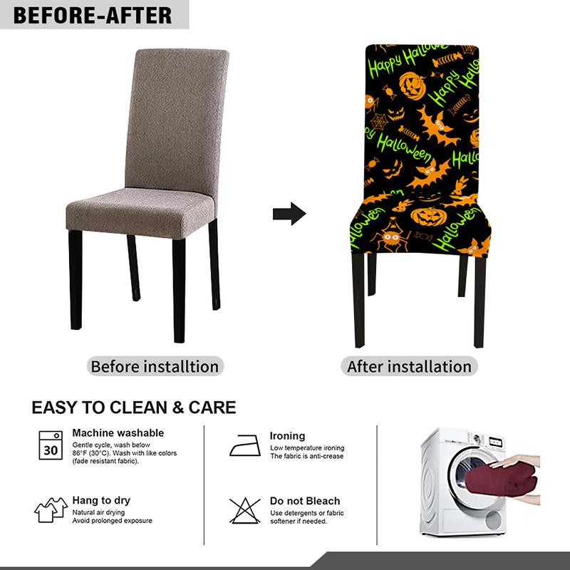 Halloween Dining Room Spandex Chair Cover Stretch White Chair Seat Slip Cover Removable For Kitchen Cheap Chair covers wedding