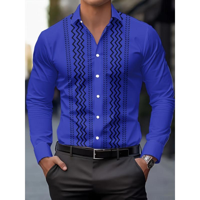 Men s Fashion Printed Shirt, Spring/Autumn Casual Breathable Button- Long Sleeve Shirt S