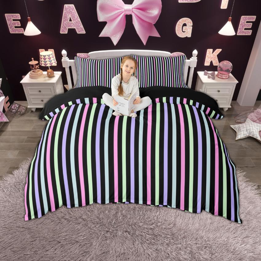 

Homewish Colorful Stripe Duvet Cover Set For Girls Geometric Lines Bedding Set Modern Cartoon Quilt Cover Set EU Single(135*200cm)3pcs
