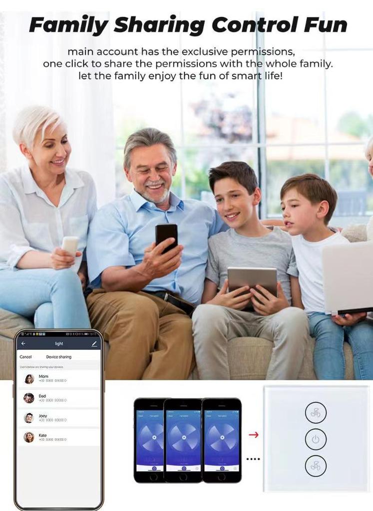 WiFi Smart Home Fan Speed Control Switch with App Timer & Alexa Voice for Ceiling Fans
