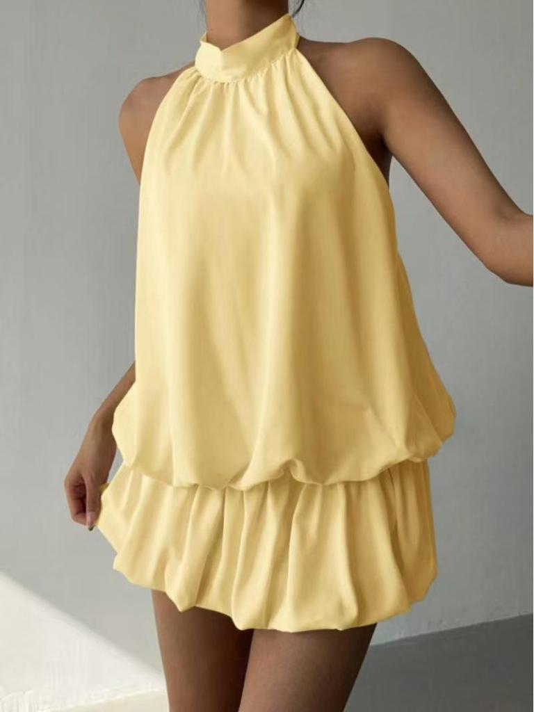Women's Halter Neck Off-Shoulder Dress - Summer Beach Vacation, Waist-Cinched, Hip-Hugging Flared Skirt