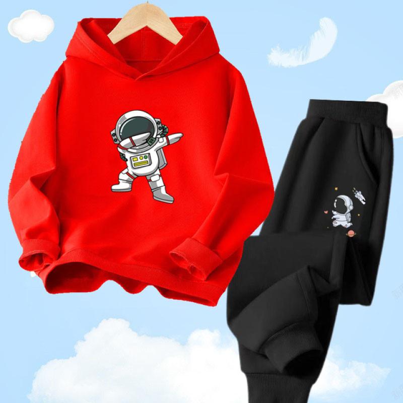 Children's Spring Autumn Funny Astronaut Printed Hoodies Set Pullover Children's Suits Hoody Sweatshirt Sportswear+Pants 2pc Set