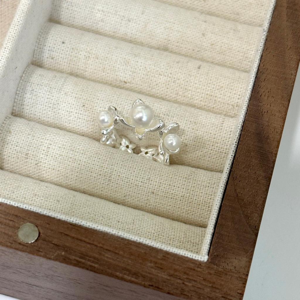 S925 Sterling Sølv Ring Ins Stil Elegant Personlighet Størrelse Sommerfugl Søm Perle Ring Dame Åpen Ring