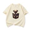 Kids Cotton T Shirt Cute Pocket Pug Puppy Dog Graphic Crew Neck Short Sleeve Tee Casual Breathable Boys Girls Summer Tops