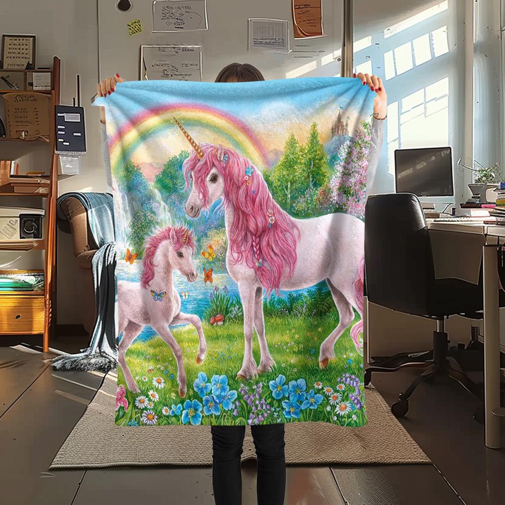 1Pc Beautiful Uni-horse Print Flannel Blanket, High Quality Comfortable for All Seasons, Home Decor, Warmth and Comfort, Perfect for Christmas Gifts