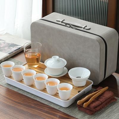 White Porcelain Tea Art Teaching Tea Set Travel Portable Bag Ceramic Kung Fu Tea Set Tea Artist Training Examination