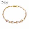 ZAKOL New Classic Leaf Zircon Imitation Pearl Charm Bracelets for Women Wedding Bride Bracelet Female Stylish Jewelry