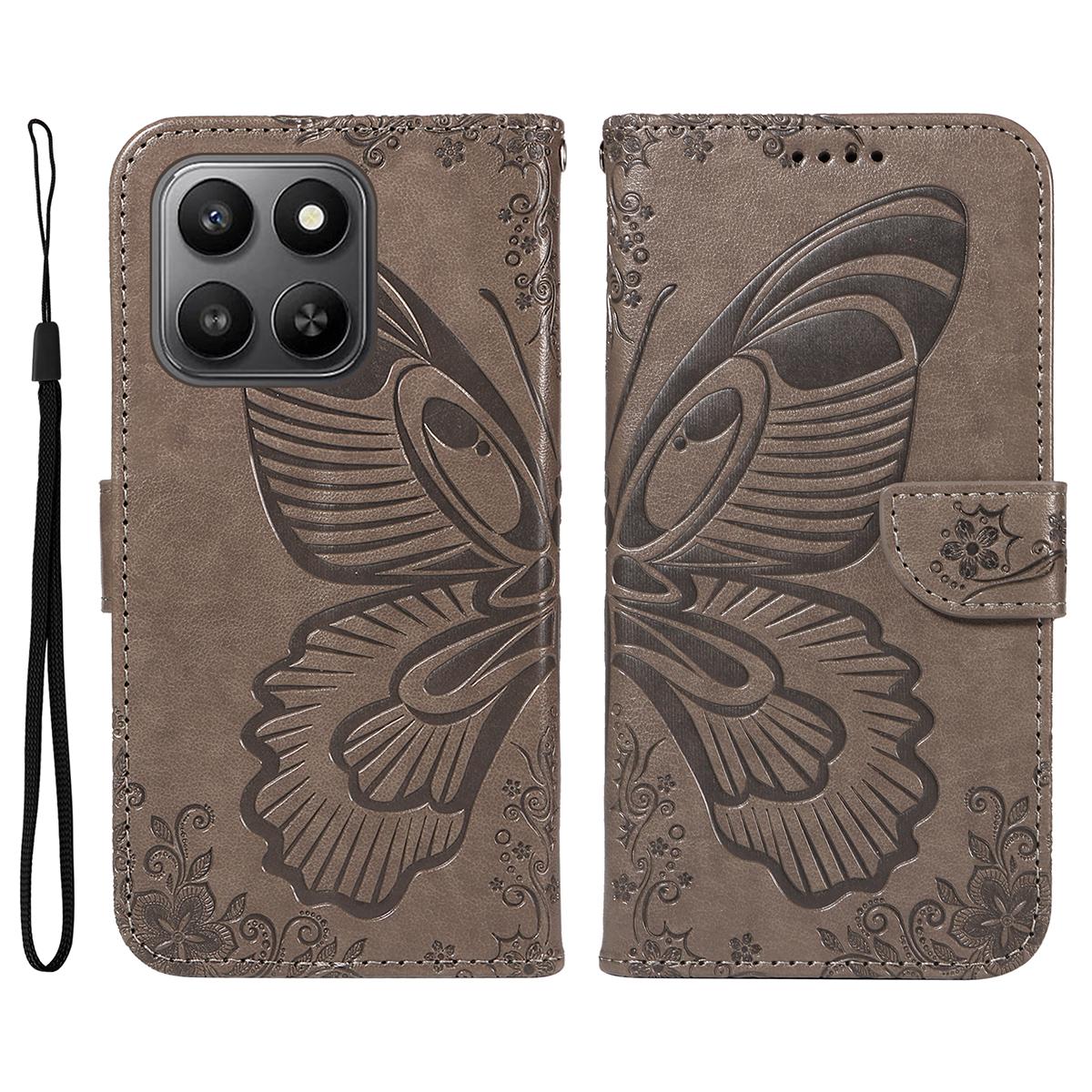 

For Honor 400 Smart 4G Case Butterfly Pattern PU Leather Folio Flip Phone Cover - Blue