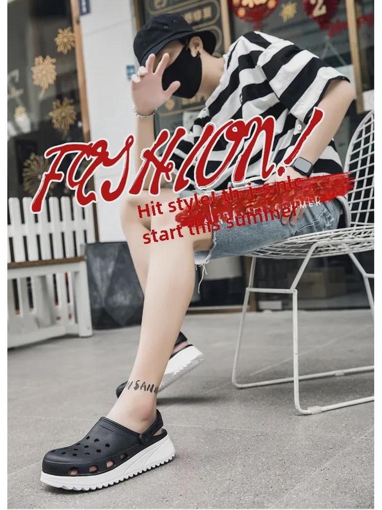 Męskie transgraniczne antypoślizgowe sandały z zakrytymi palcami z grubą miękką podeszwą na lato do użytku na zewnątrz i na plaży.