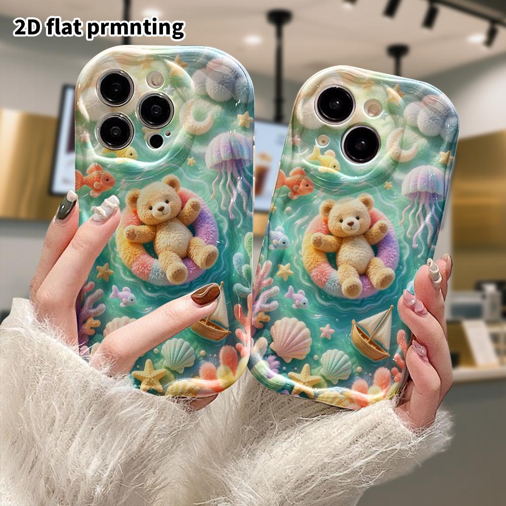 Phone Case: 2D Flat, Suitable for iPhone 18, 17, 16, 15, 14, 13, 12 Pro Protective Case, Sea Float Ring Little Bear, Perfect Christmas and Halloween H
