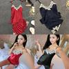 Elegant And Alluring Satin Lace Sleepwear Babydoll Lingerie Nightdress Pajamas Set For Women