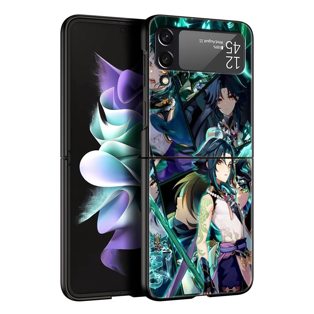 Phone Case For Samsung Galaxy Z Flip 3 4 5 Hard Black Folding PC For Samsung Z Flip3 Cover Shell Genshin impact ayato wanderer
